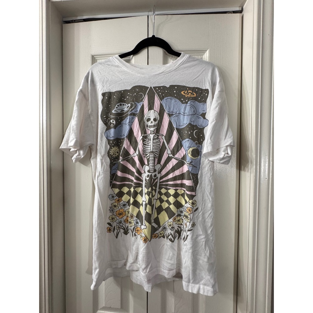 American Eagle Mens XS White Graphic Tee Skeleton UFO Psychedelic Space T-Shirt